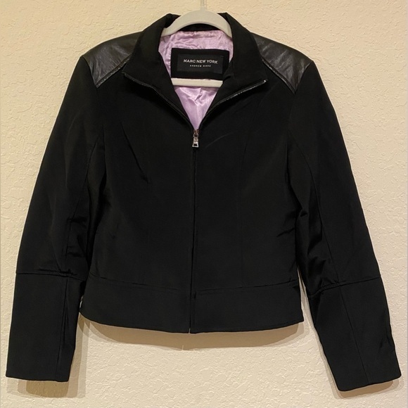 Andrew Marc New York Women’s Cropped Black Jacket Leather Trim Size M - Picture 1 of 16